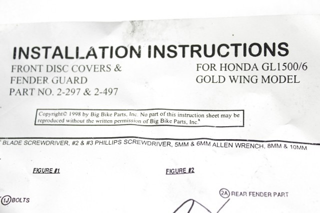 HONDA GL 1500 SE GOLD WING 44111MN50000 44211MN50000 KIT COVER DISCHI PARAFANGO ANTERIORI 91 - 02 DISCS FENDER COVER KIT LEGGERI SEGNI DI USURA