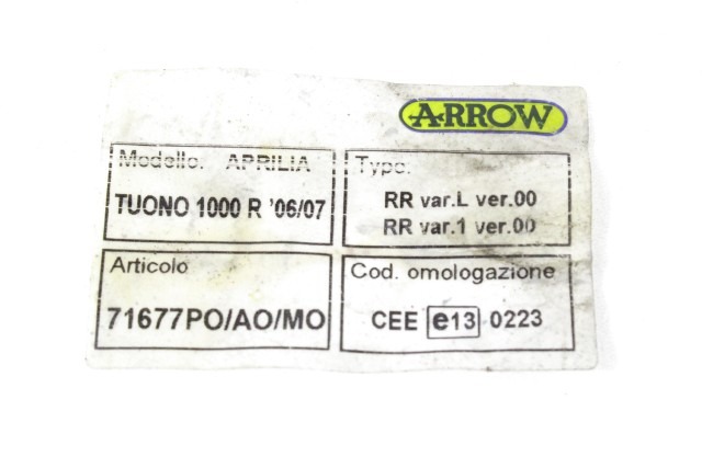 APRILIA RSV TUONO 1000 R 71677AO SILENZIATORE TERMINALE ARROW DESTRA OMOLOGATO 06 - 10 RIGHT SILENCER LEGGERA AMMACCATURA