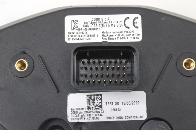 DUCATI SUPERSPORT 950 S 28643071D 40611874A KIT ECU CHIAVE ACCENSIONE (CON 3 CHIAVI) 21 - 24 KEY LOCK ECU KIT SCHERMO CON GRAFFI